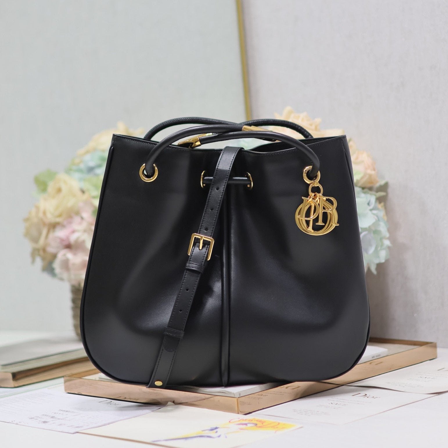 Dior Nolita Medium 34 Black Calfskin Bucket Bag