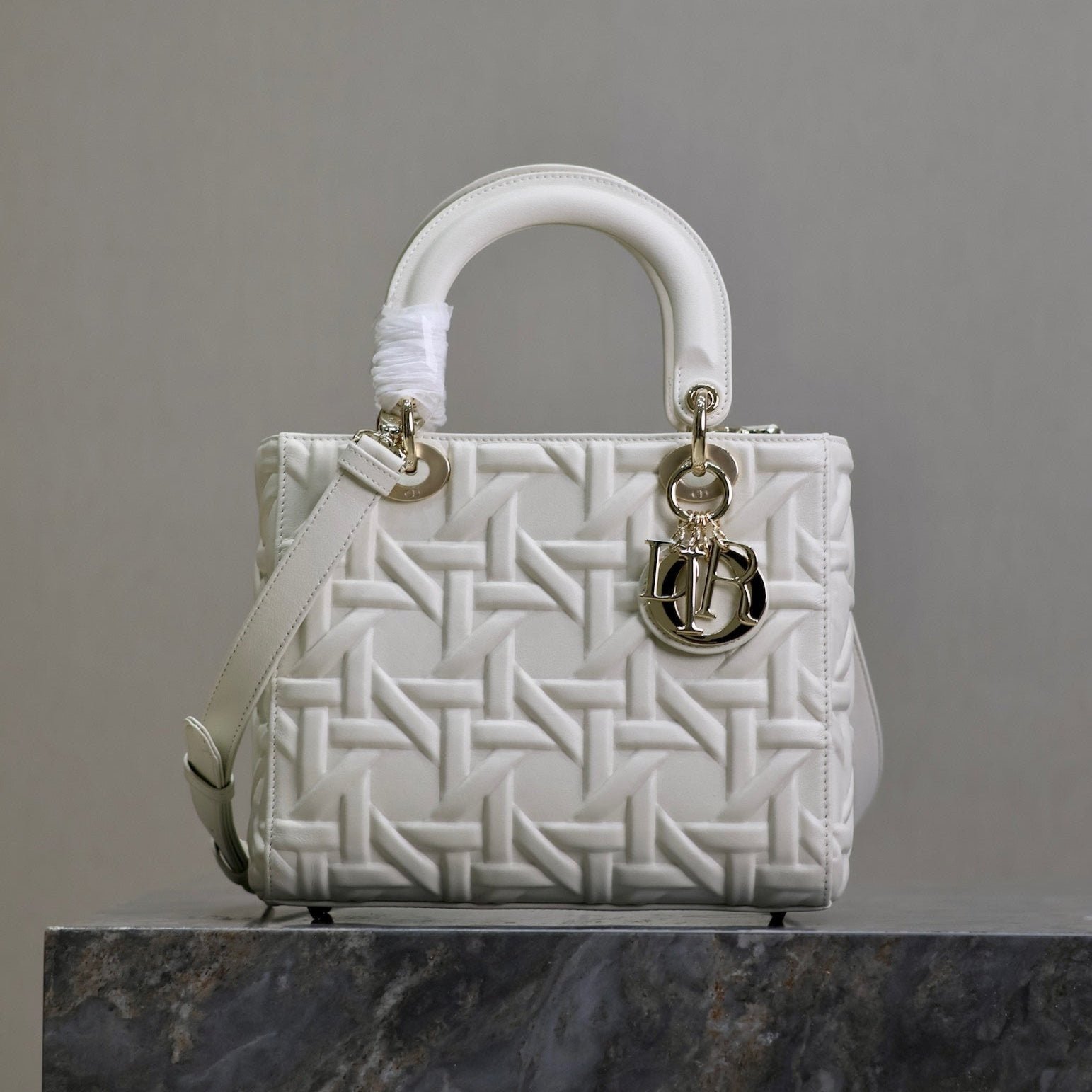 Dior Lady White Graphic Embossed Lambskin Bag