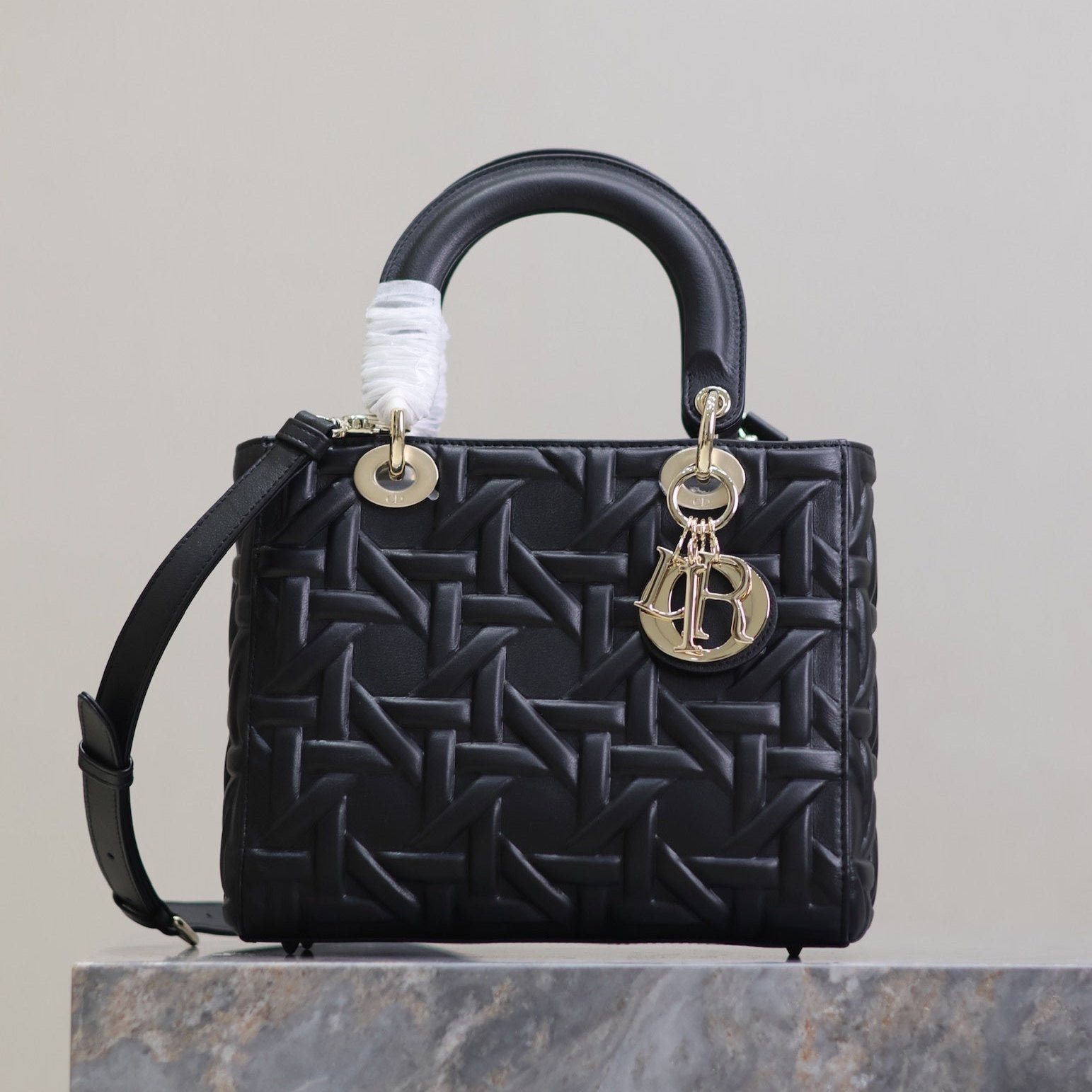 Dior Lady Black Graphic Embossed Lambskin Bag