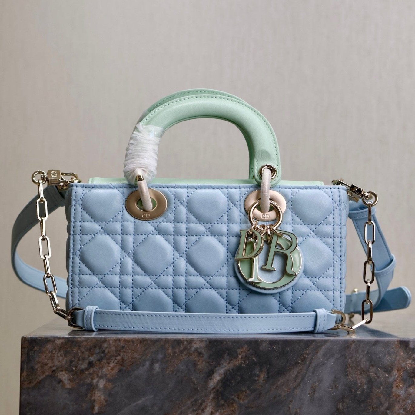 Dior Lady D-Joy 22 Celeste Blue Pale Green Lambskin