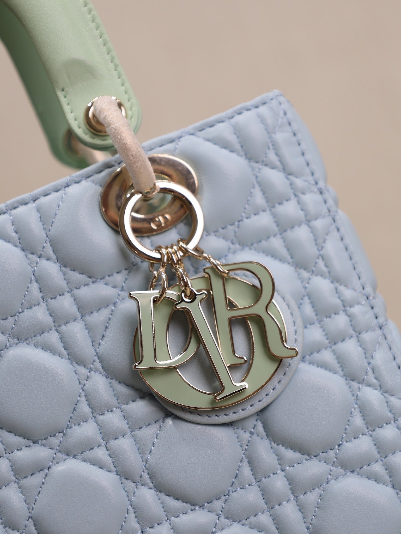 Dior Lady Bag 20 Celeste Blue Pale Green Lambskin - Image 5