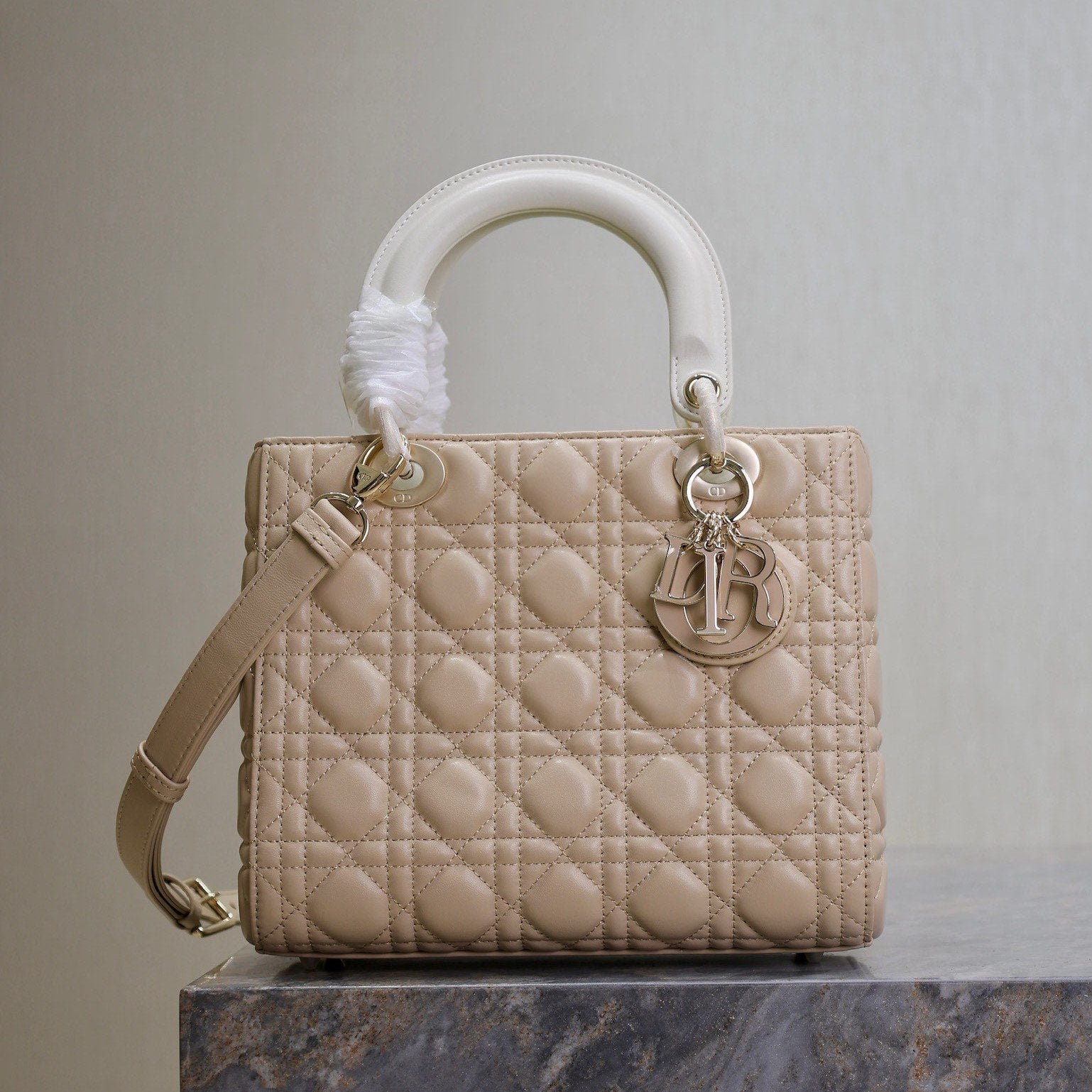 Dior Lady Bag 20 Beige White Lambskin