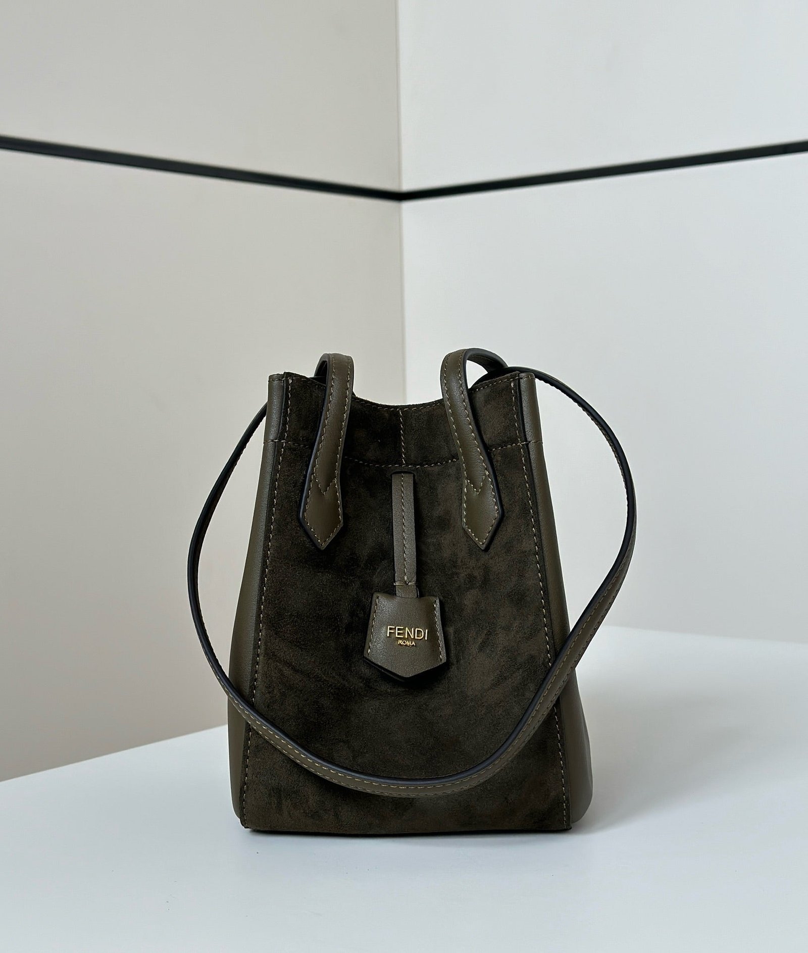 Fendi Origami Mini 19 Army Green Lambskin And Suede - Image 4