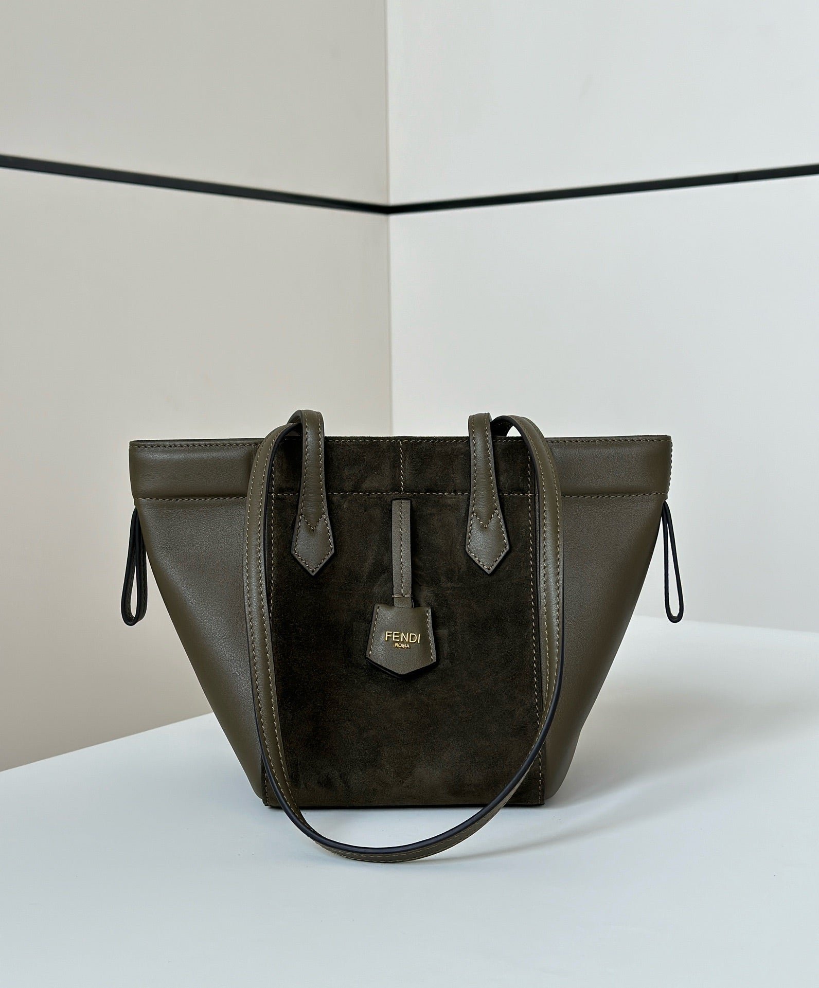 Alternative view of Fendi Origami Mini 19 Army Green Lambskin And Suede
