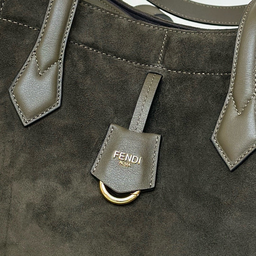 Fendi Origami Medium 27 Army Green Lambskin Suede - Image 7