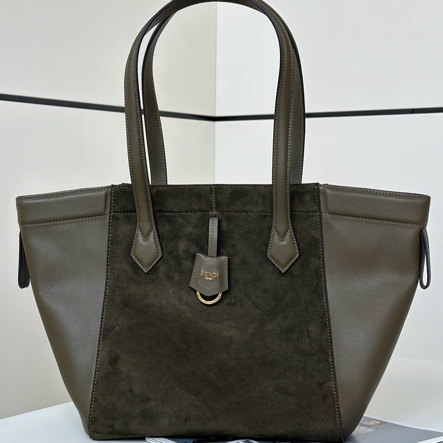 Fendi Origami Medium 27 Army Green Lambskin Suede