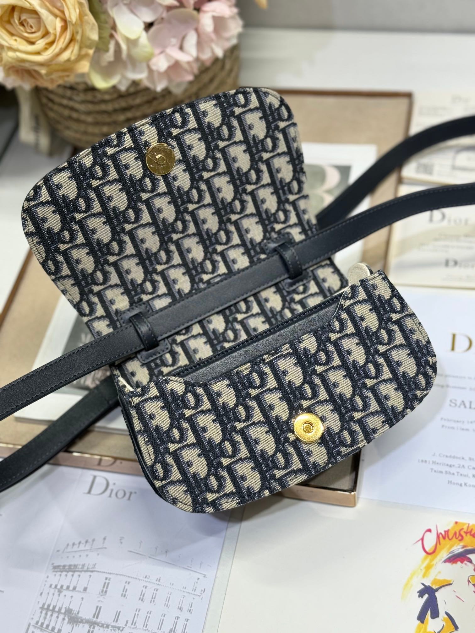 Dior Montaigne Serie 19 Blue Jacquard & Black Bag - Image 6