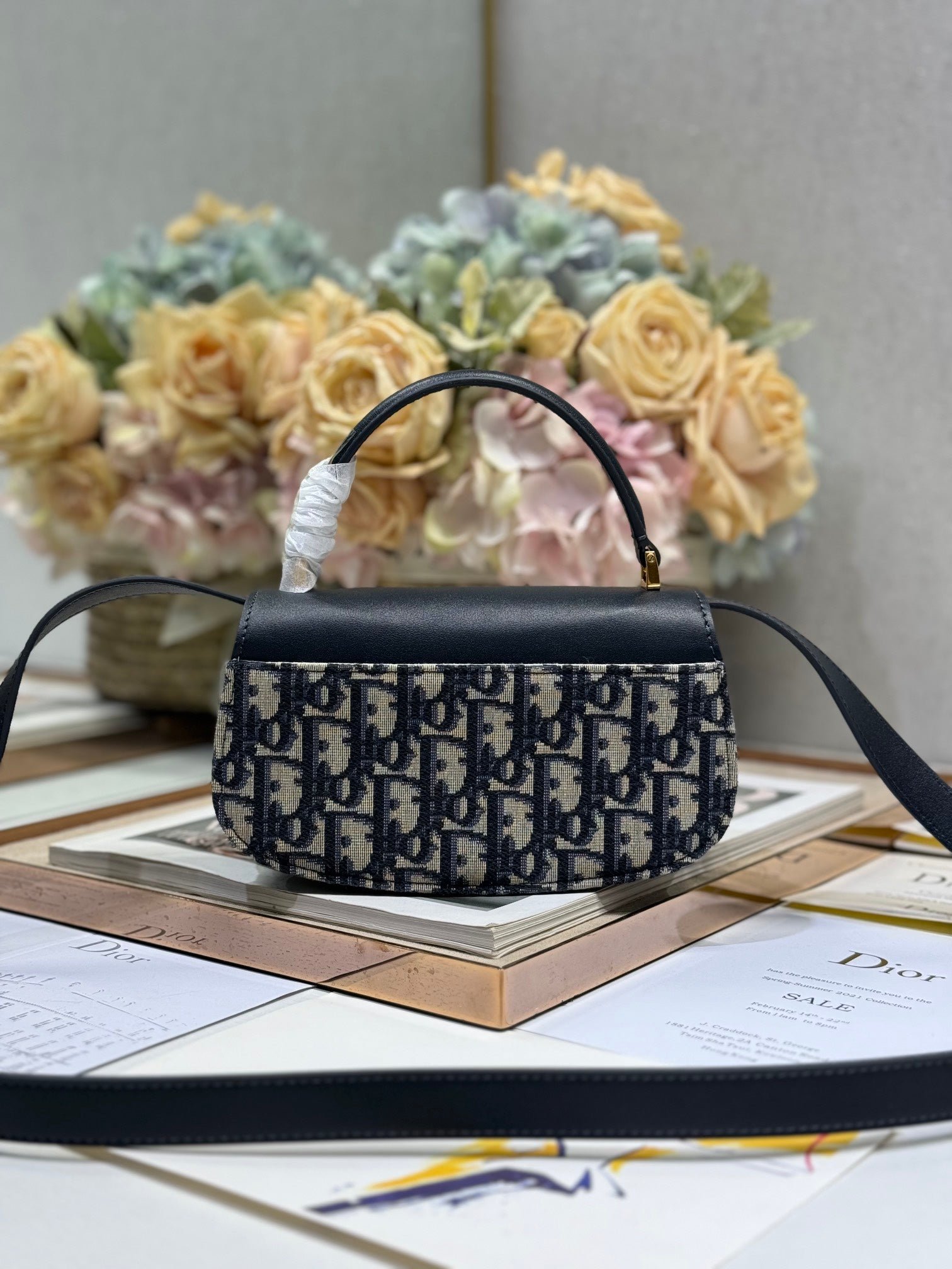 Dior Montaigne Serie 19 Blue Jacquard & Black Bag - Image 5