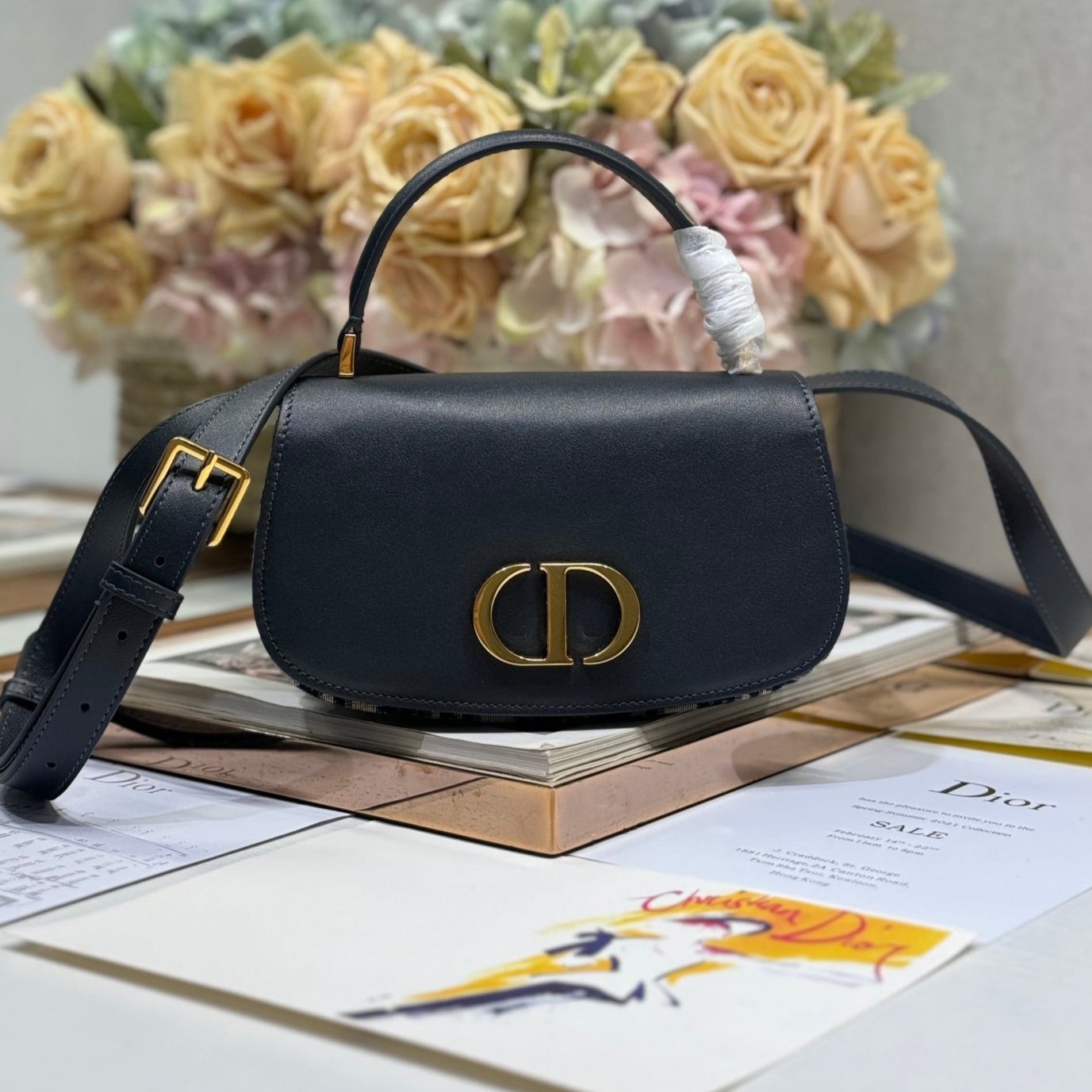 Dior Montaigne Serie 19 Blue Jacquard & Black Bag