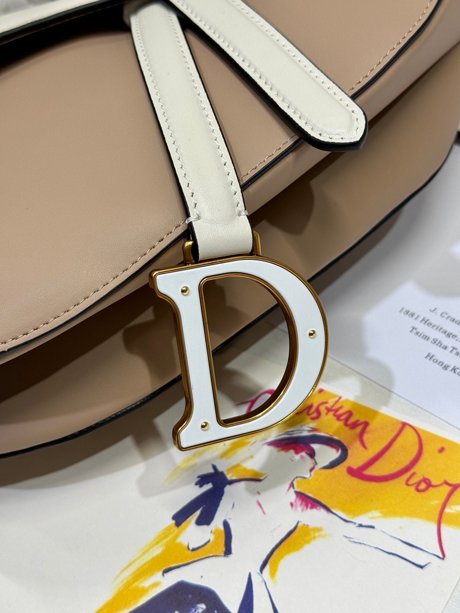 Dior Saddle Series White & Brown Grained Bag - Image 5