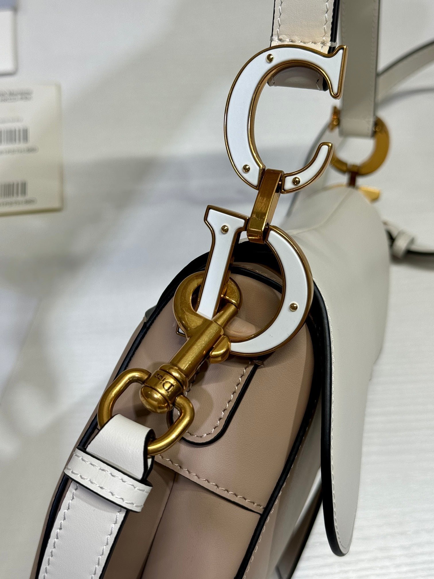 Dior Saddle Series White & Brown Grained Bag - Image 9