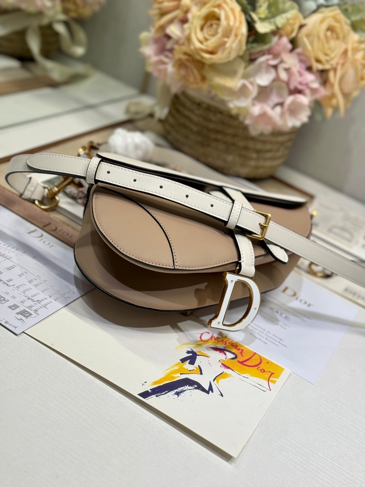 Dior Saddle Series White & Brown Grained Bag - Image 7
