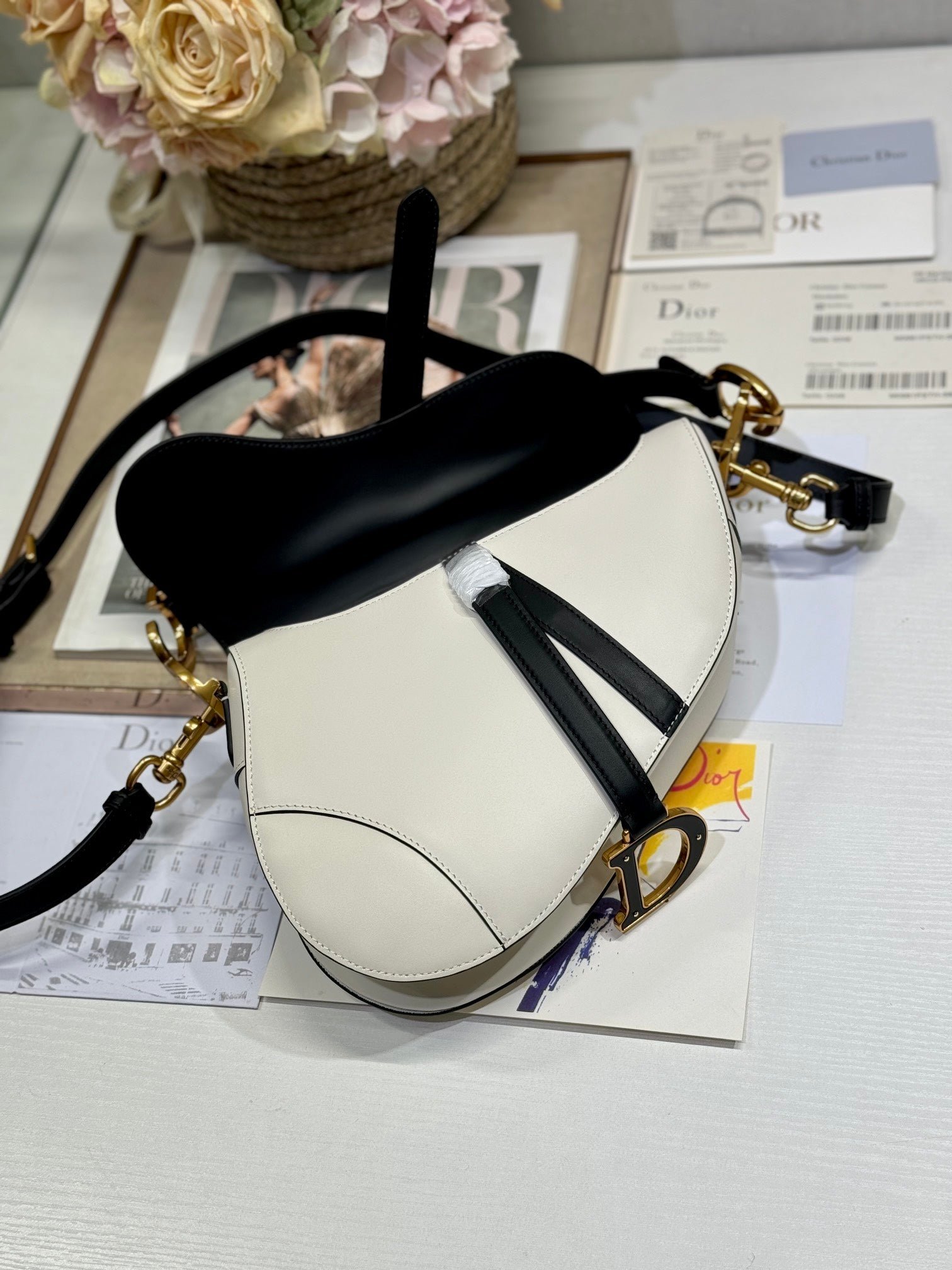 Dior Saddle Series Black & White Calfskin Bag - Image 4