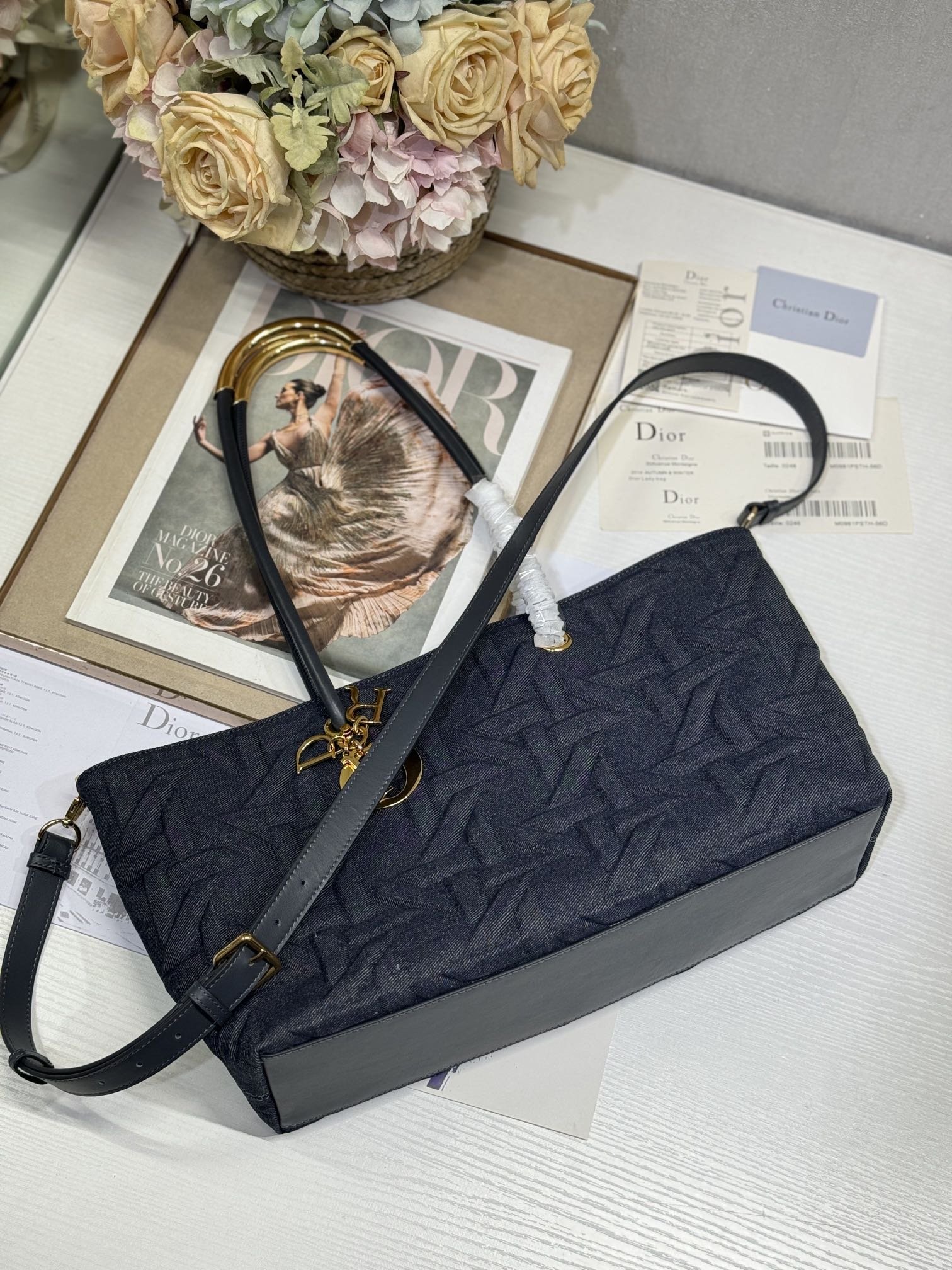 Dior Toujours Series Black Cannage Denim Bag - Image 5