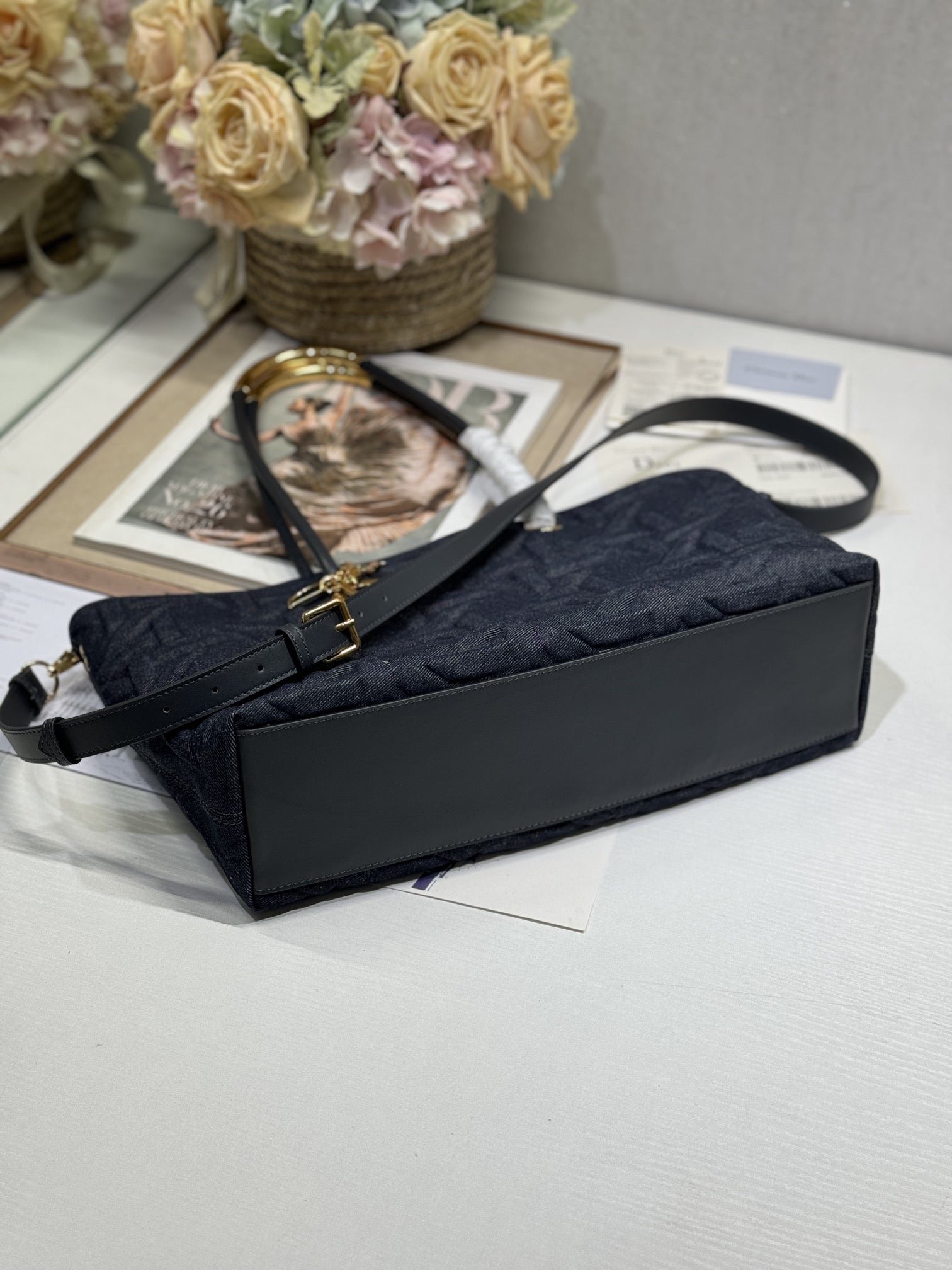Dior Toujours Series Black Cannage Denim Bag - Image 4