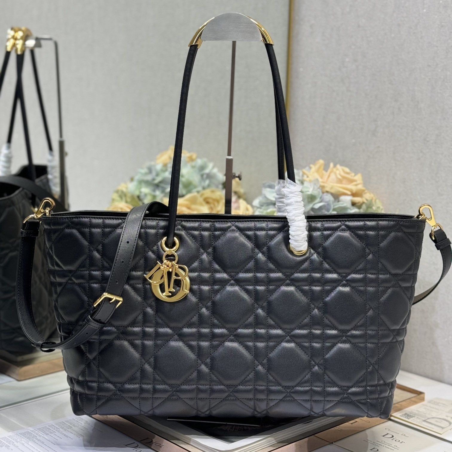 Dior Toujours Series Black Lambskin Large Tote Bag