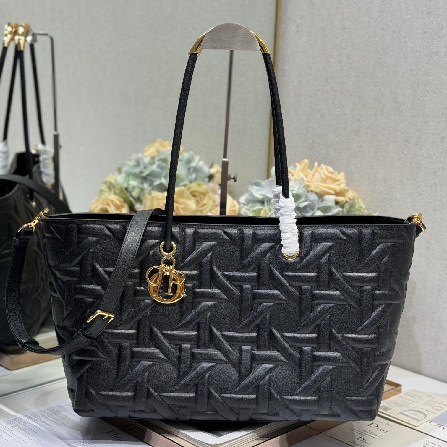 Dior Toujours Series Black Cannage Lambskin Shopper