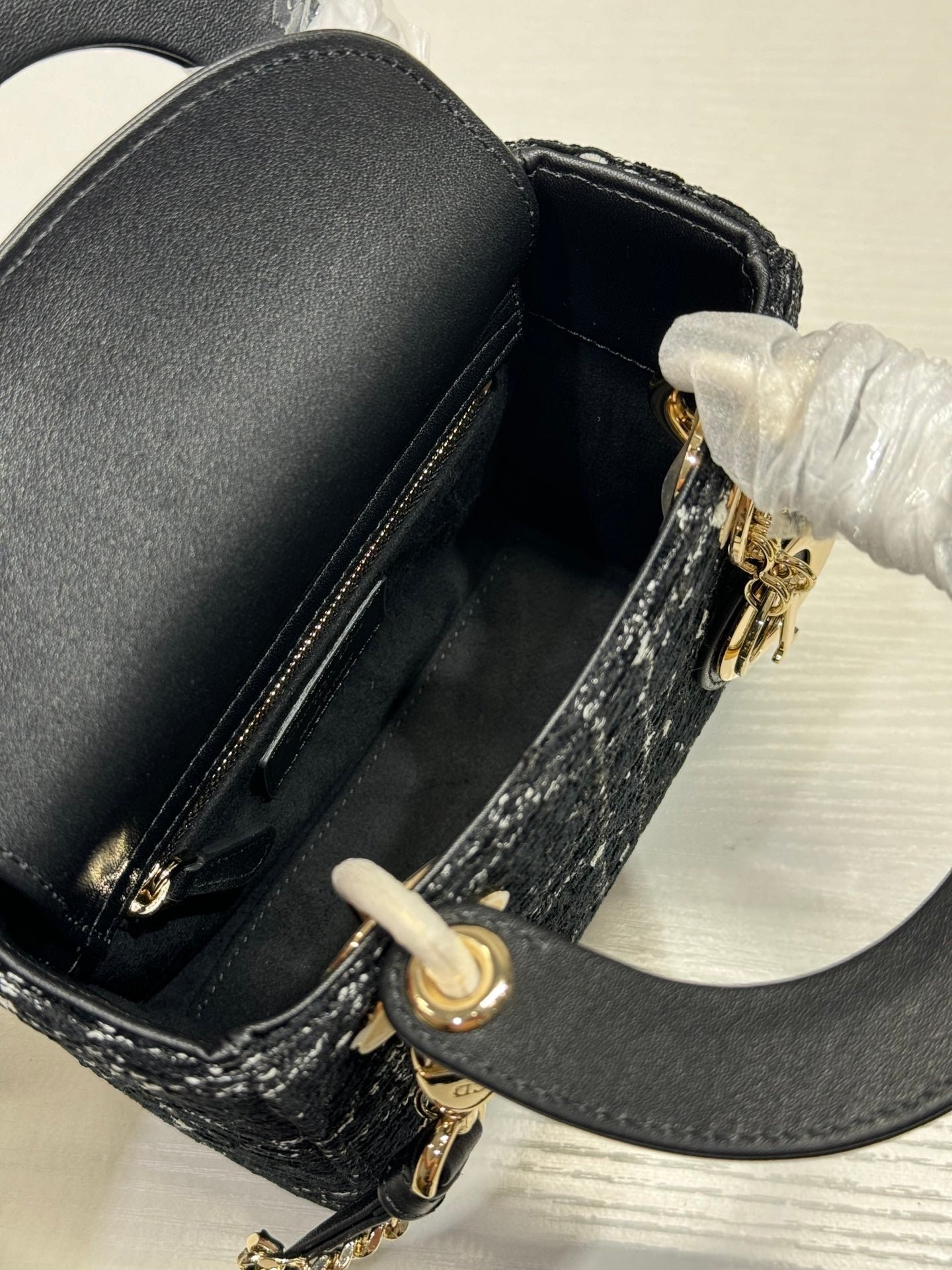 Dior Lady Series Black Cannage Tweed Mini Top Bag - Image 9