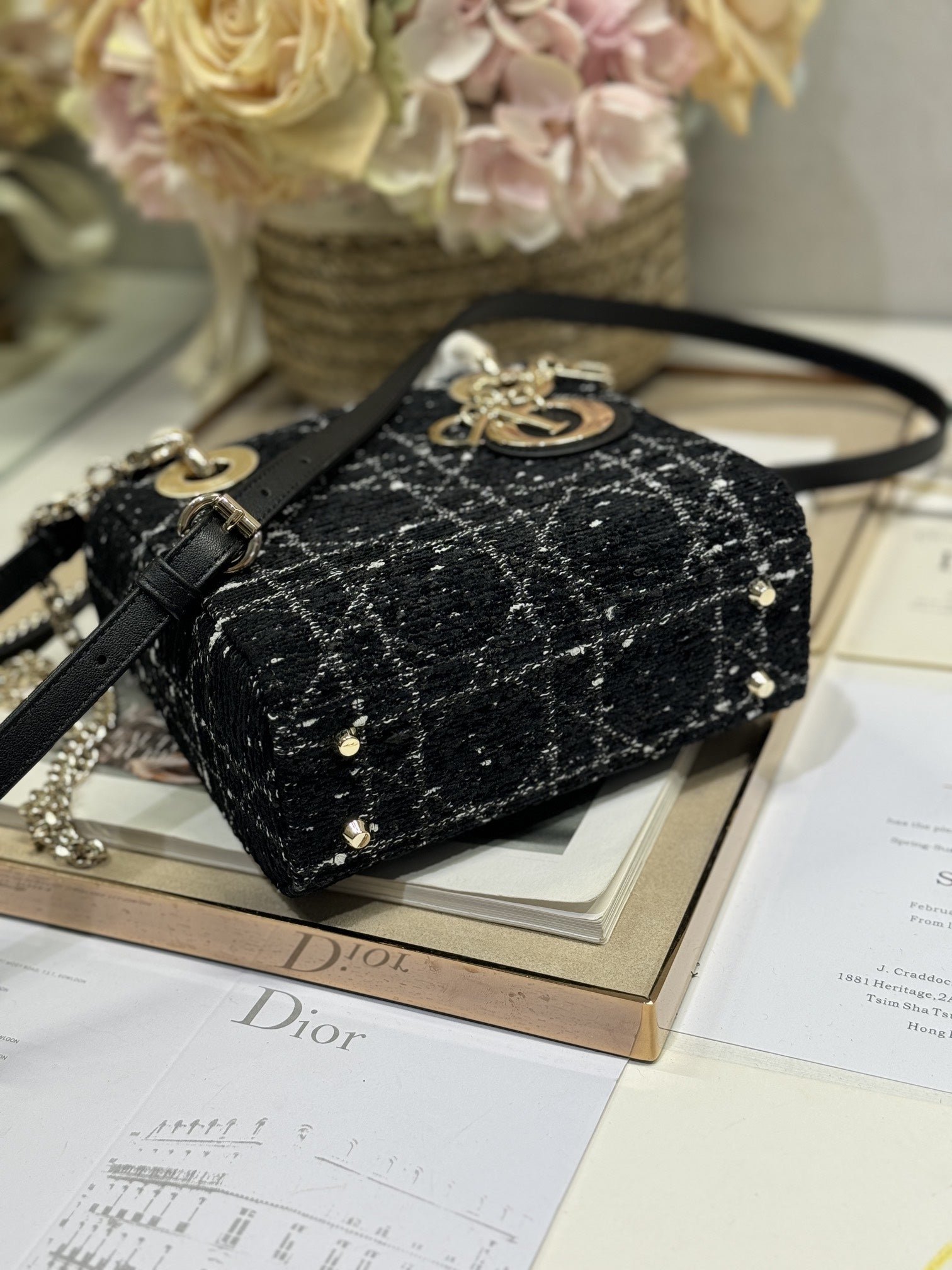 Dior Lady Series Black Cannage Tweed Mini Top Bag - Image 4