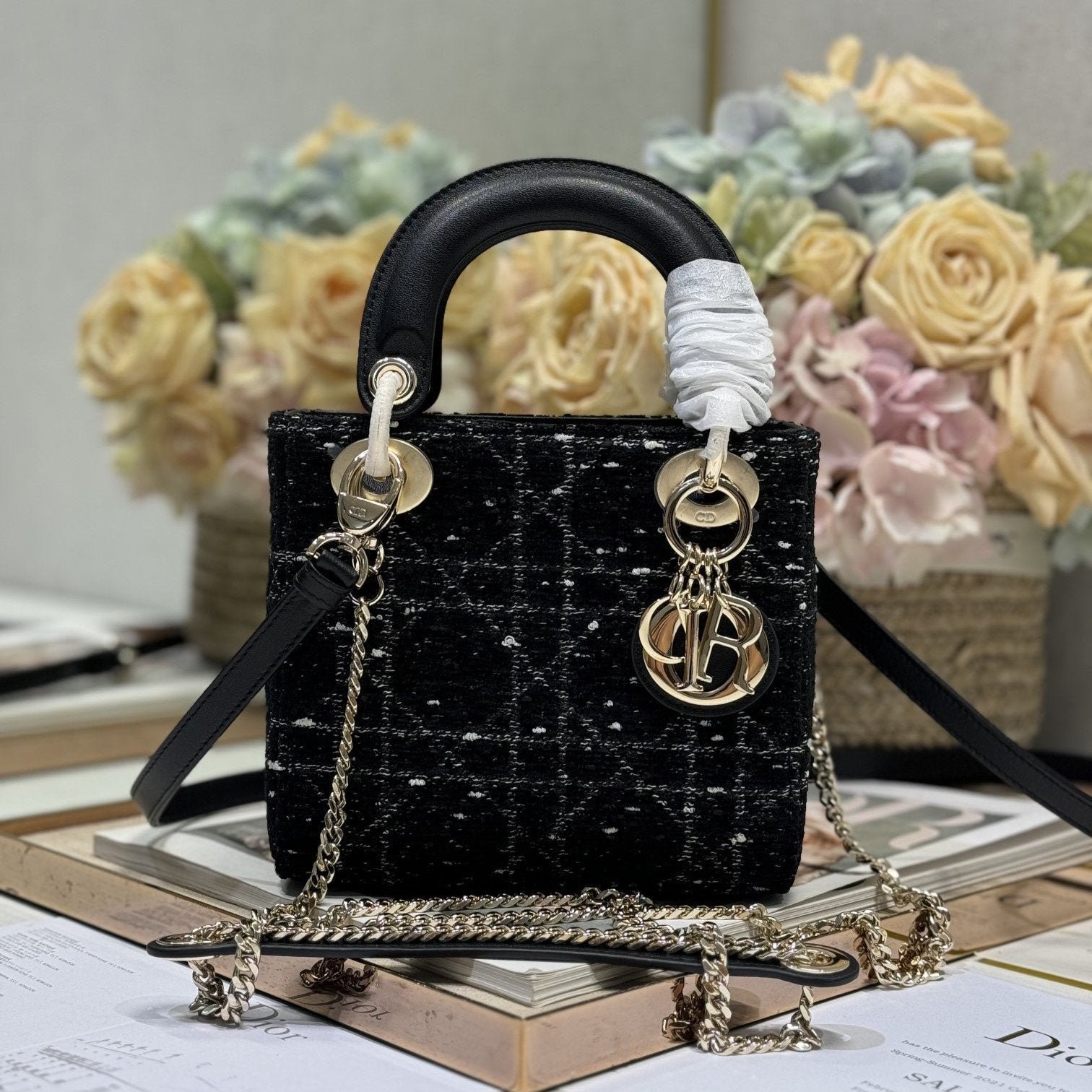 Dior Lady 17cm Black Lambskin & Black-White Canvas