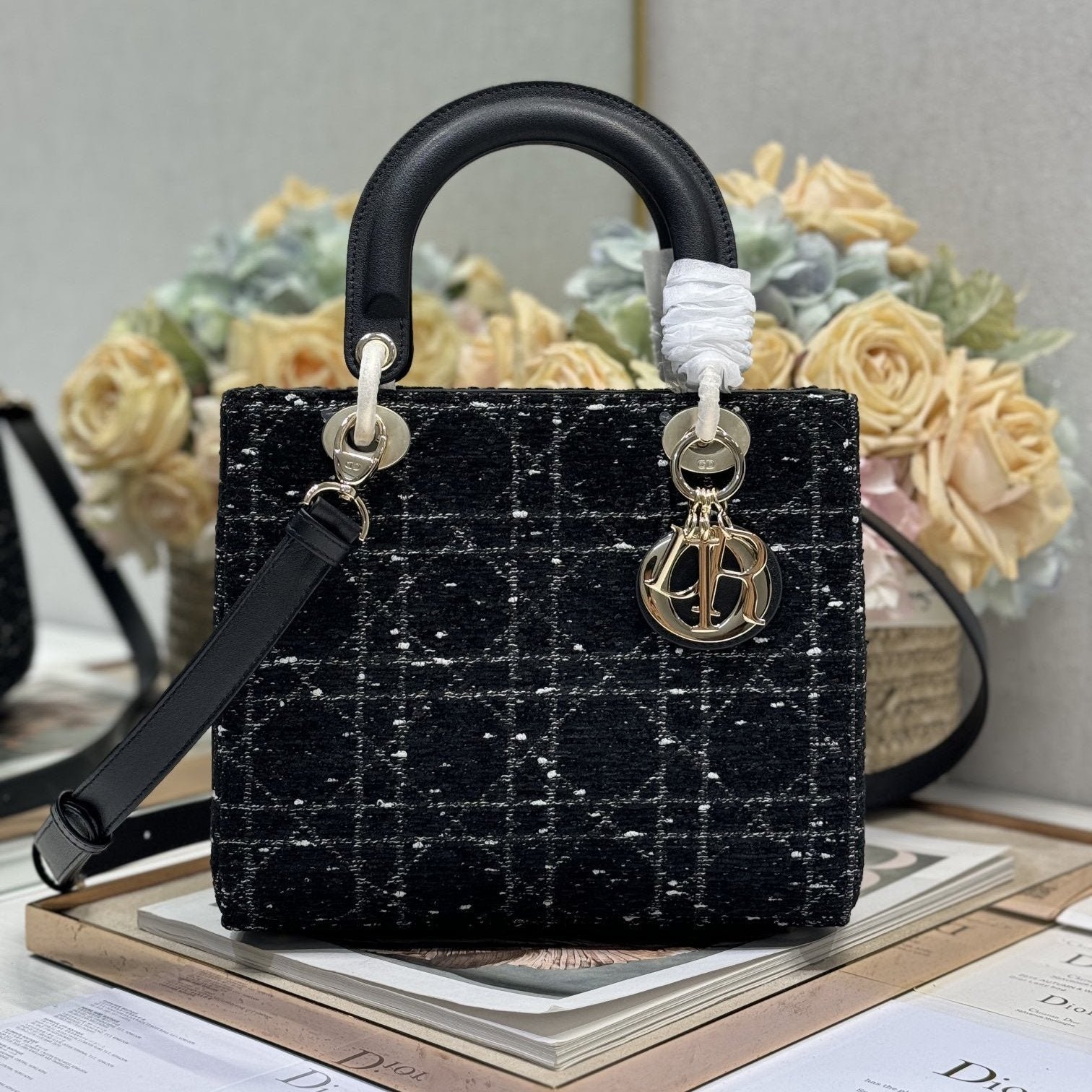 Dior Lady Series Black White Mixed-Media Handbag