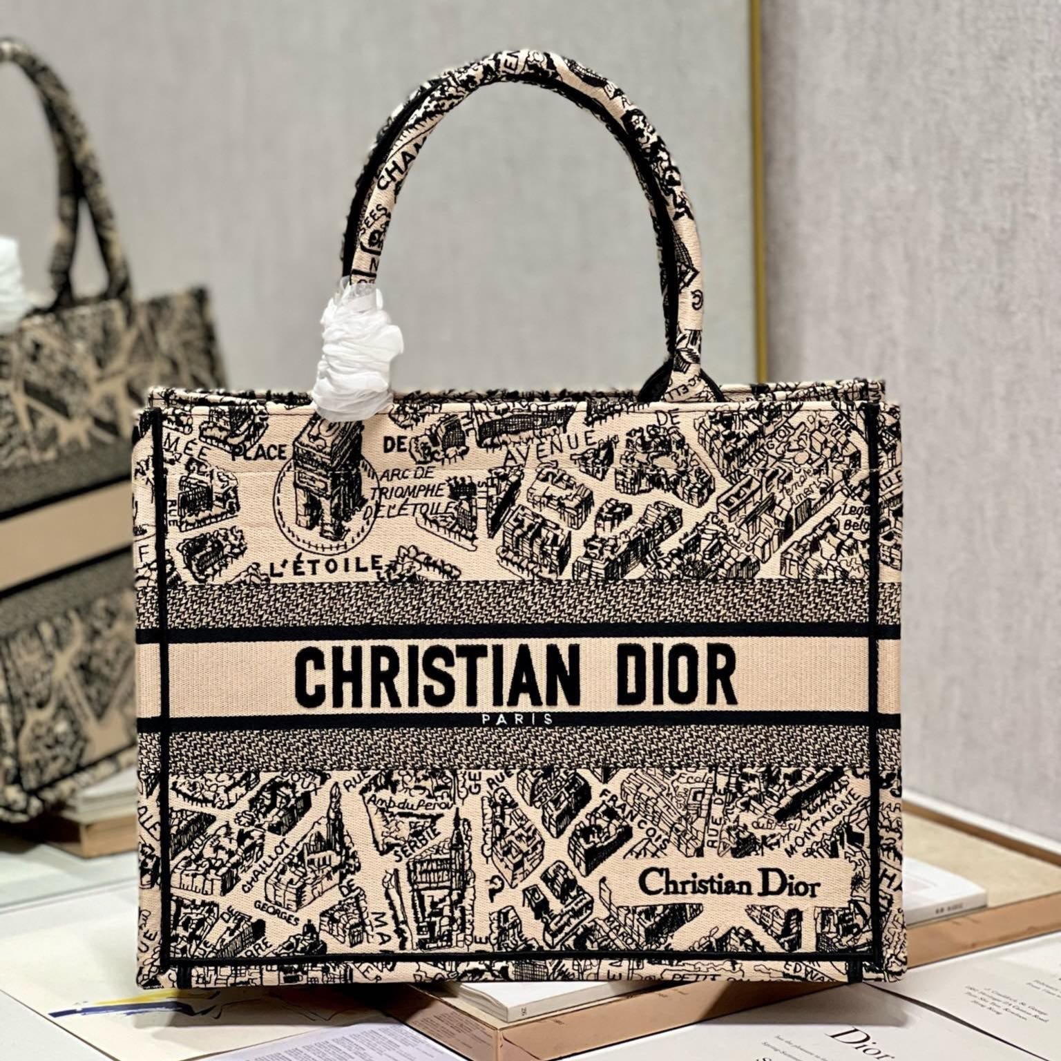 Dior Beige Paris Map Book Tote 36cm