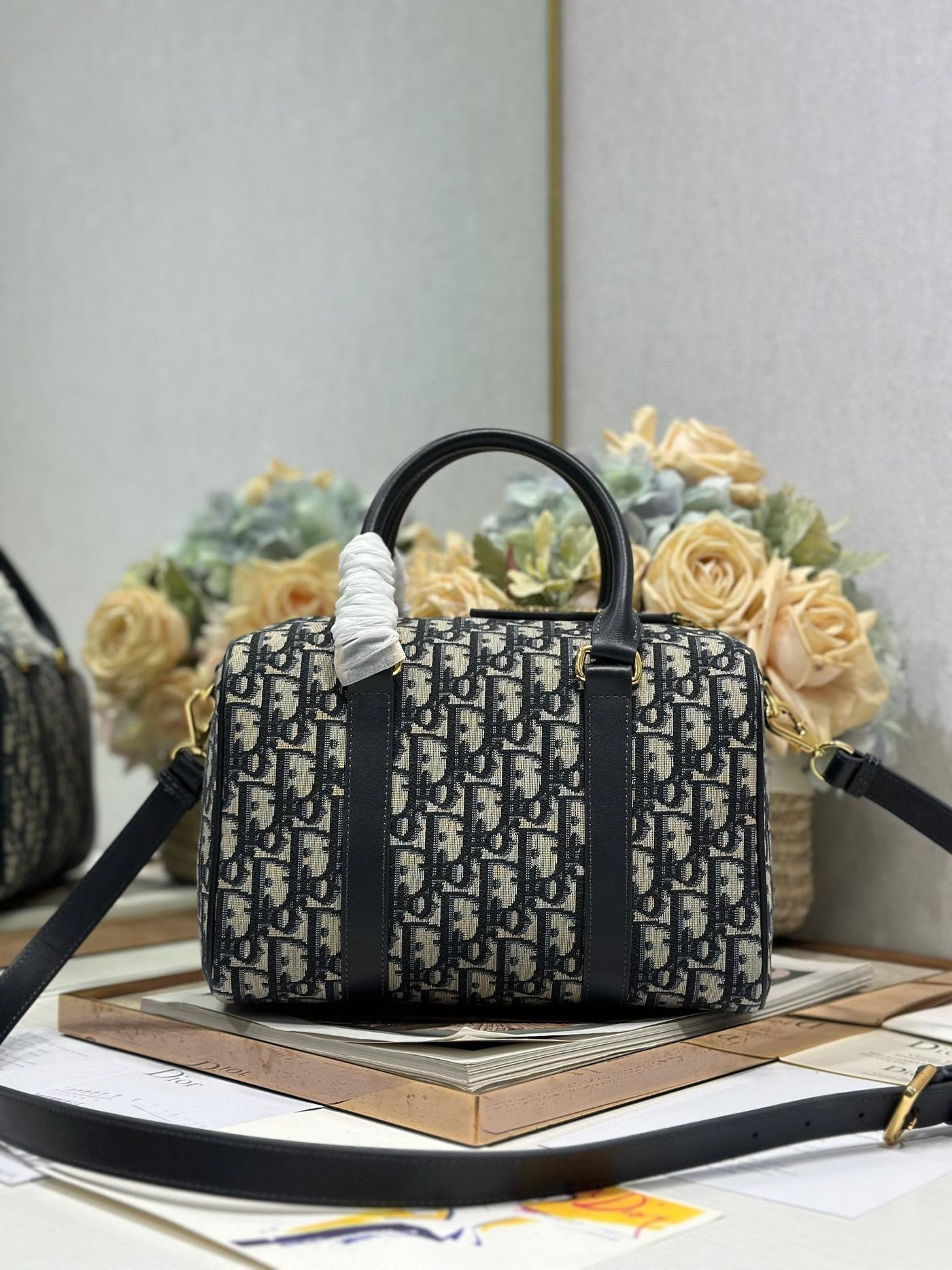 Dior Groove Series Blue Oblique Jacquard Bowling Bag - Image 4