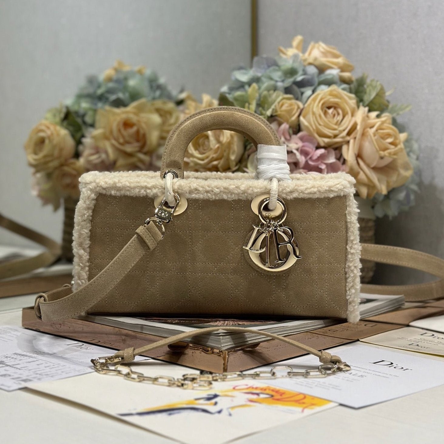 Dior Lady D-Joy Series Camel CowhideTop Handle Bag