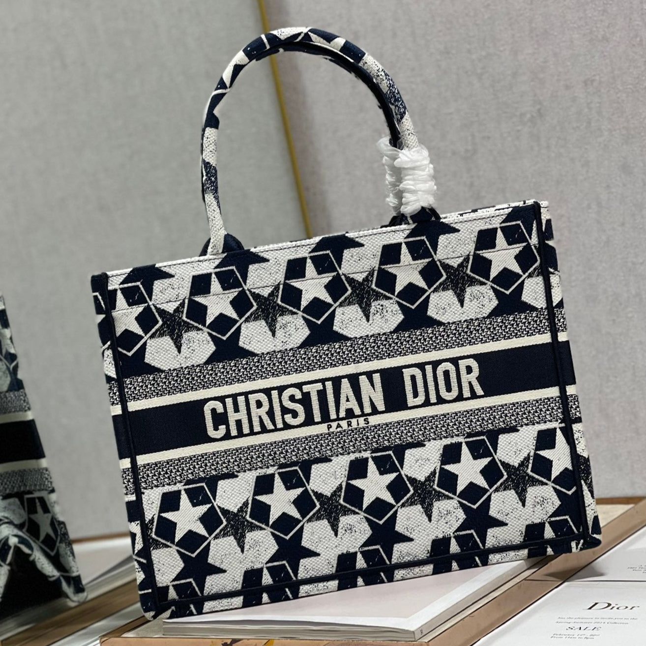 Dior Blue Star Print Book Tote 36cm