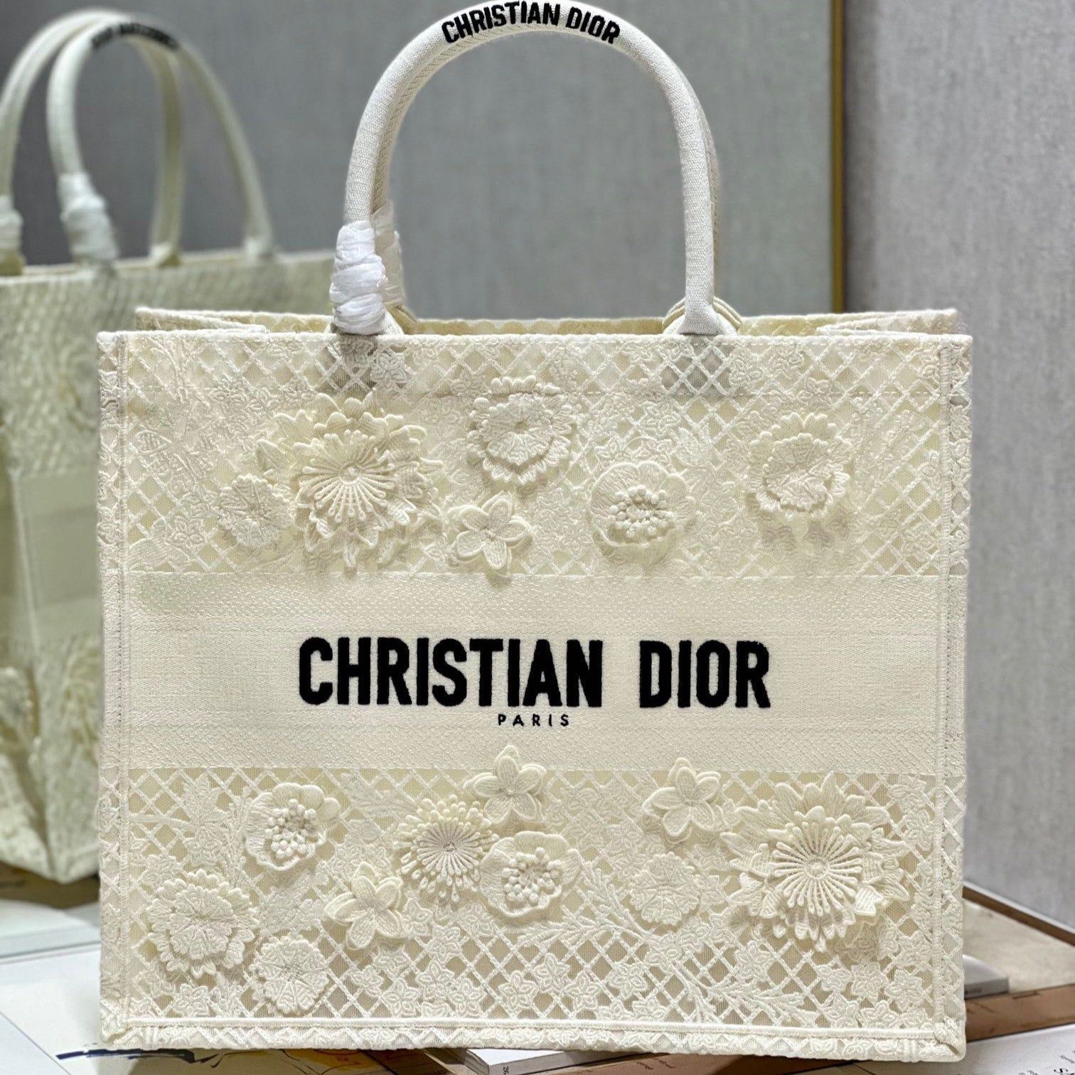 Dior White Lace Fish Book Tote 42cm