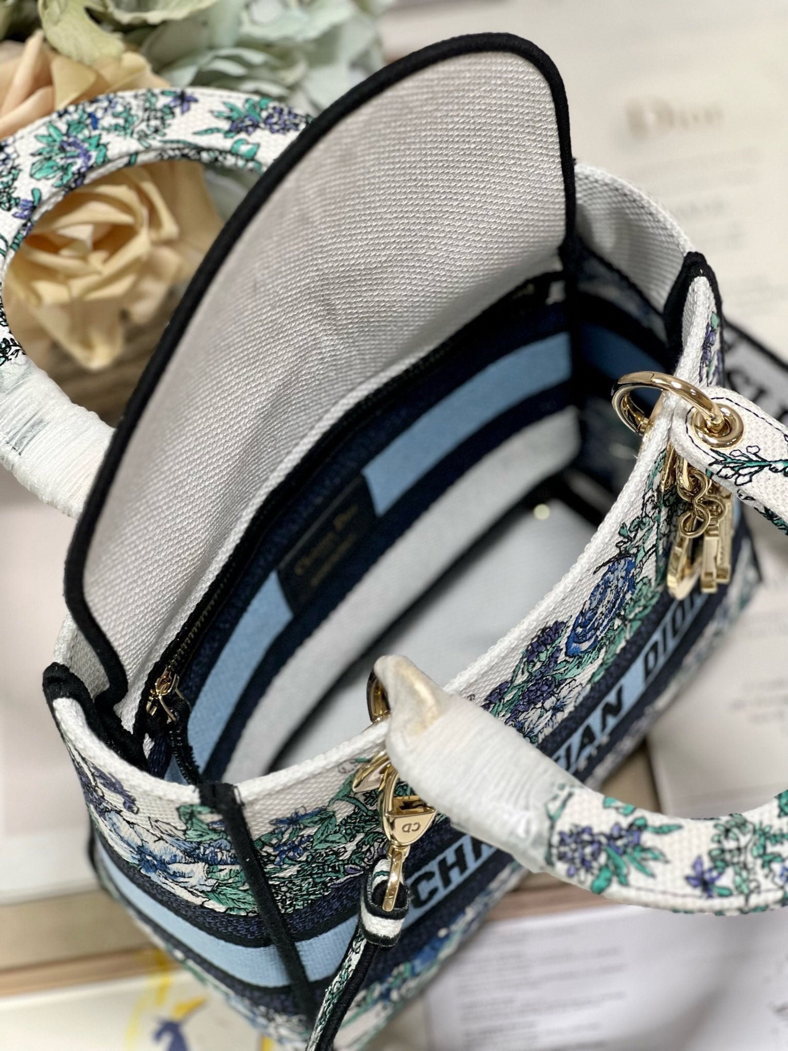 Dior Lady Dior Canvas Blue Butterfly Floral 24 - Image 8