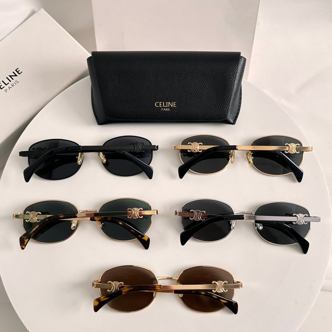 CELINE Gold Metal Round Brown Shades - Image 7