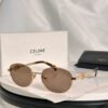 CELINE Gold Metal Round Brown Shades