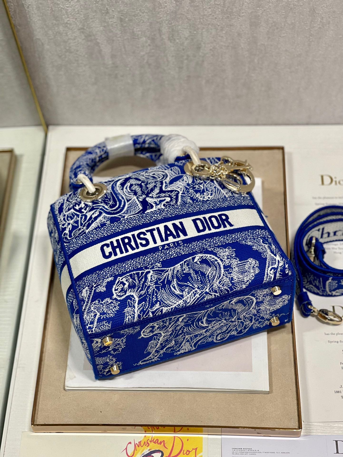 Dior Lady Dior 24 Canvas Blue White Tiger - Image 6