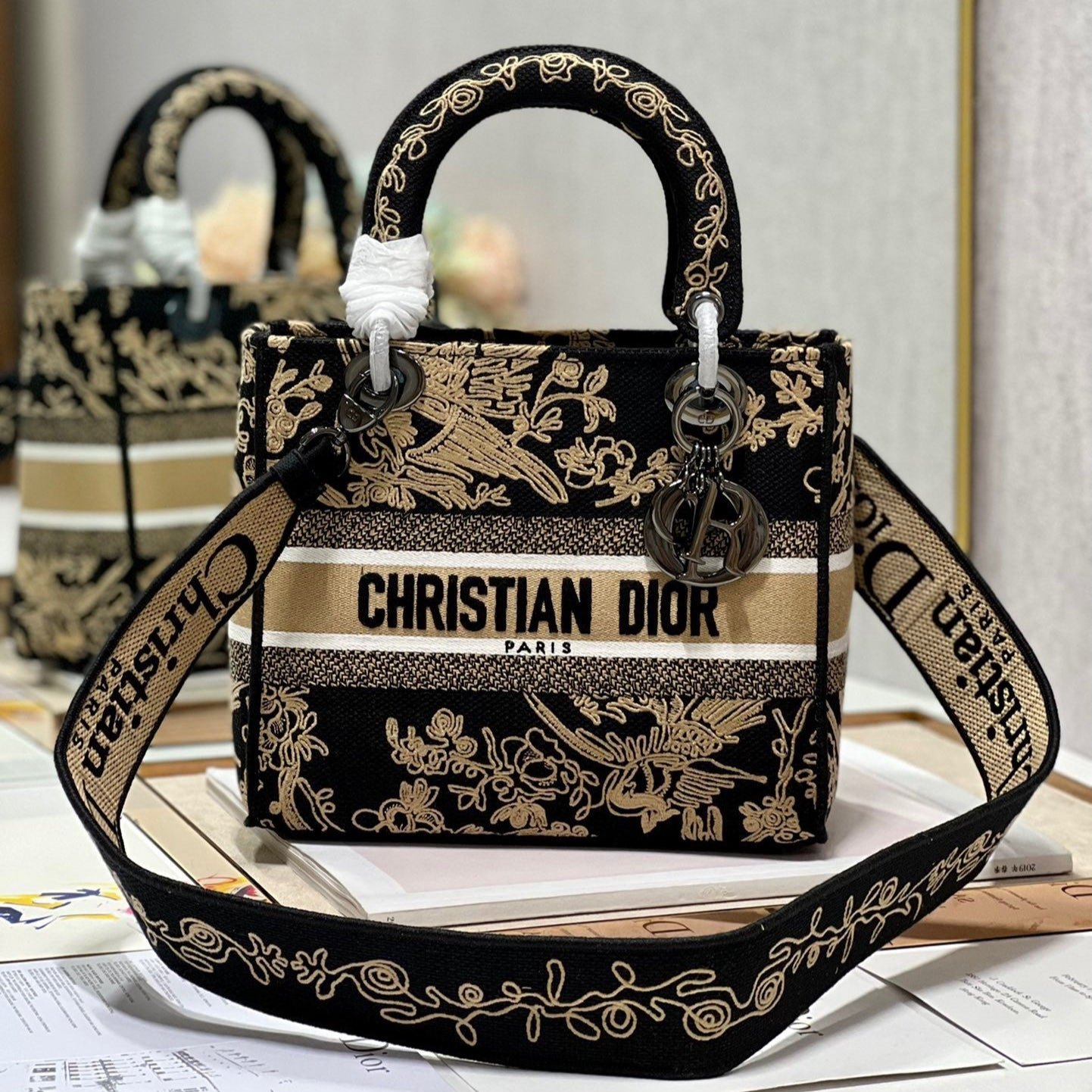 Dior Lady Dior Canvas Black Phoenix 24