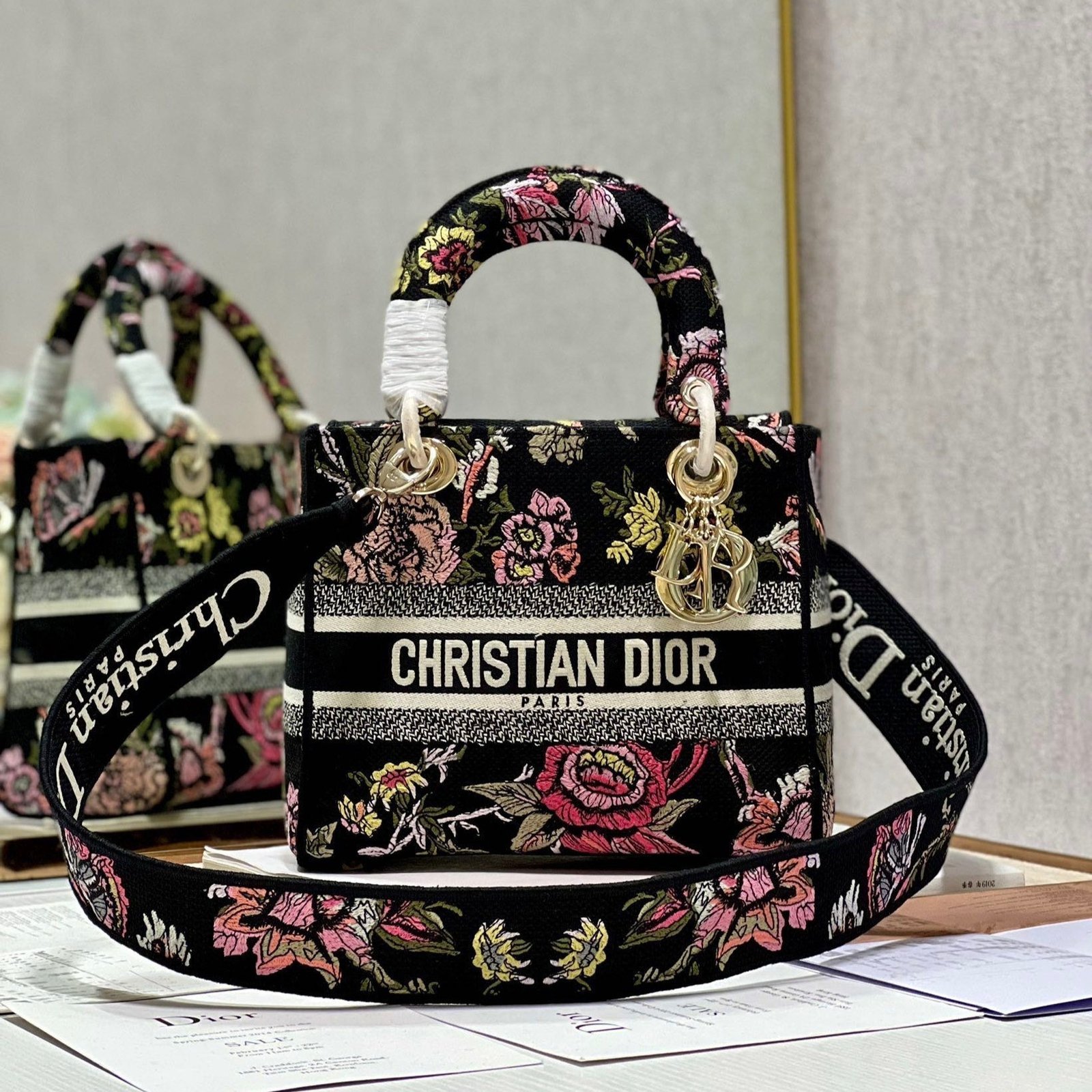 Dior Lady Dior Series Floral Printed Handbag