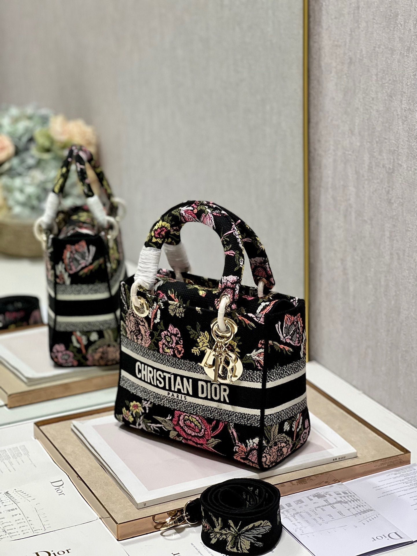 Dior Lady Dior Series Floral Printed Handbag - Image 4