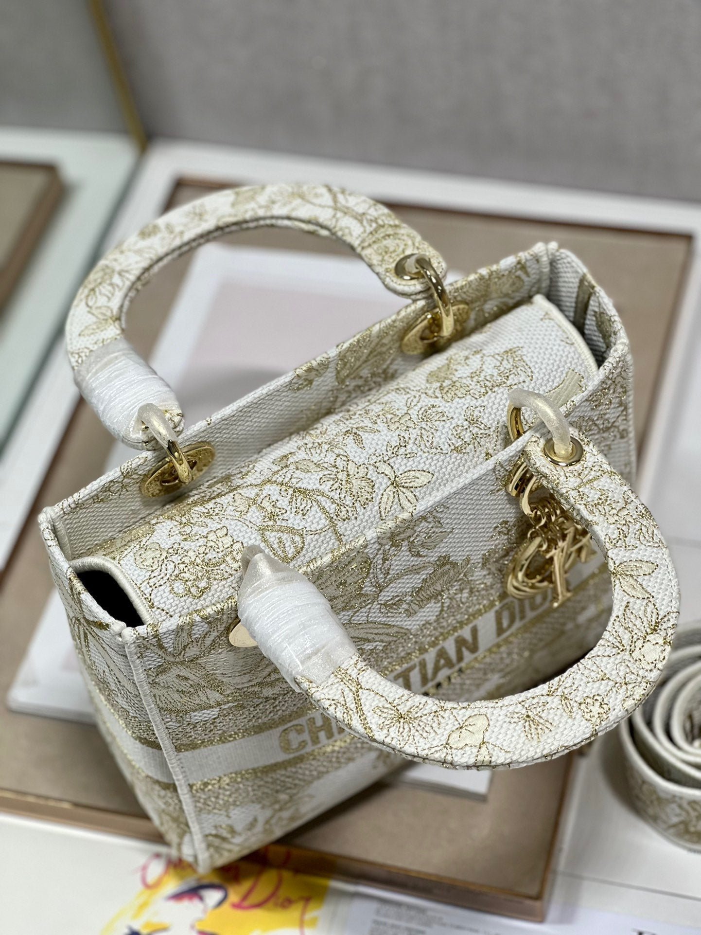 Dior Lady Dior Series Toile De Jouy Handbag - Image 6