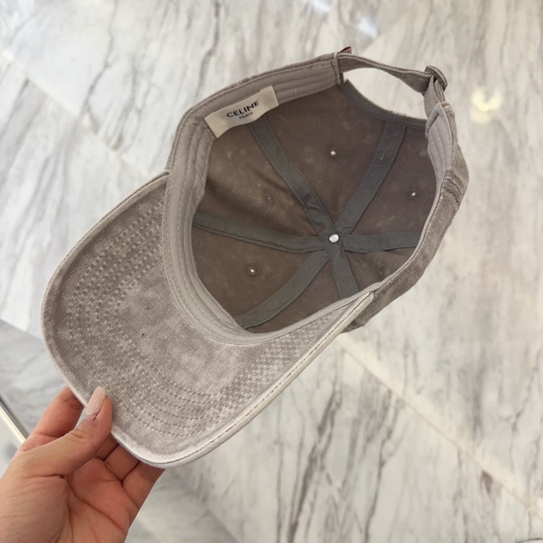 Celine Letter Washed Grey Denim Cap - Image 9
