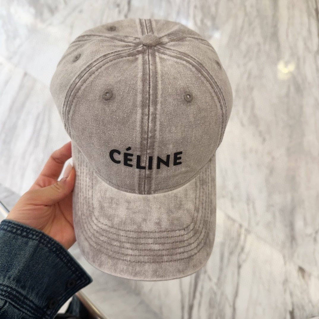 Celine Letter Washed Grey Denim Cap - Image 4