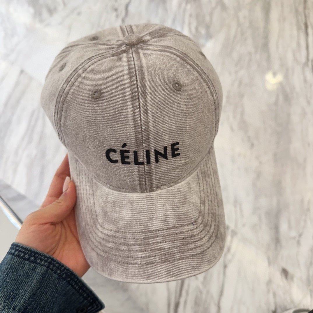 Celine Letter Washed Grey Denim Cap - Image 5