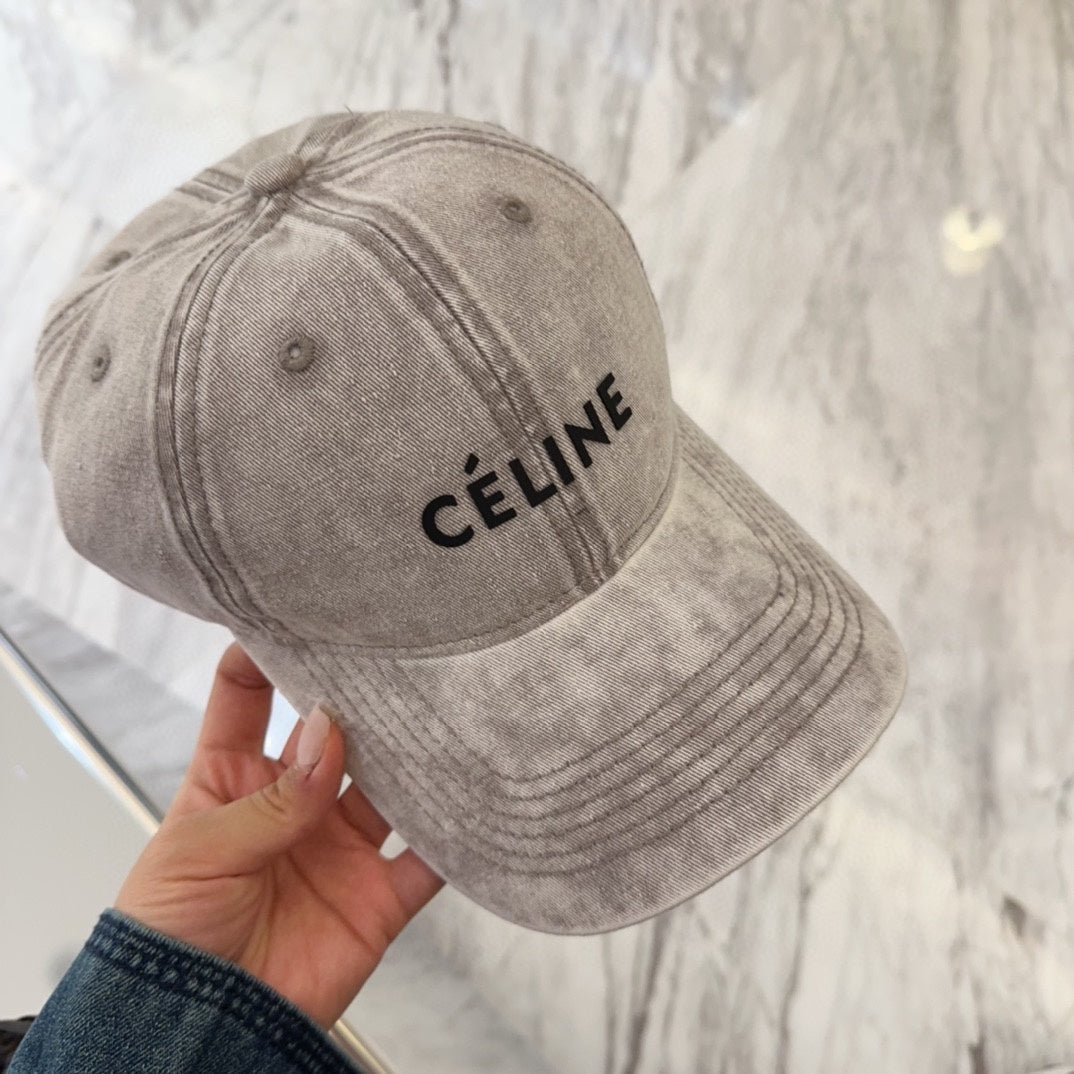 Celine Letter Washed Grey Denim Cap - Image 6