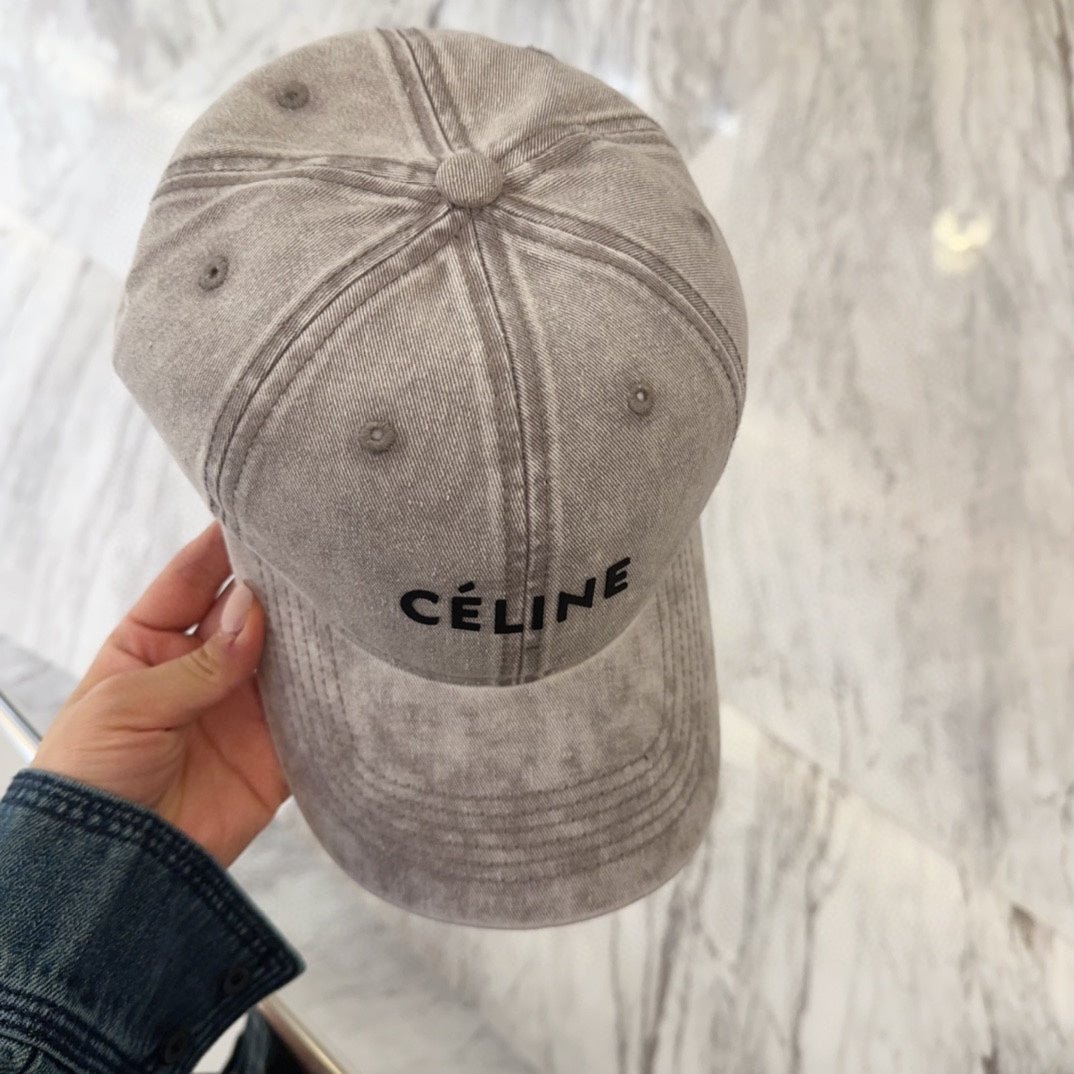 Celine Letter Washed Grey Denim Cap - Image 7