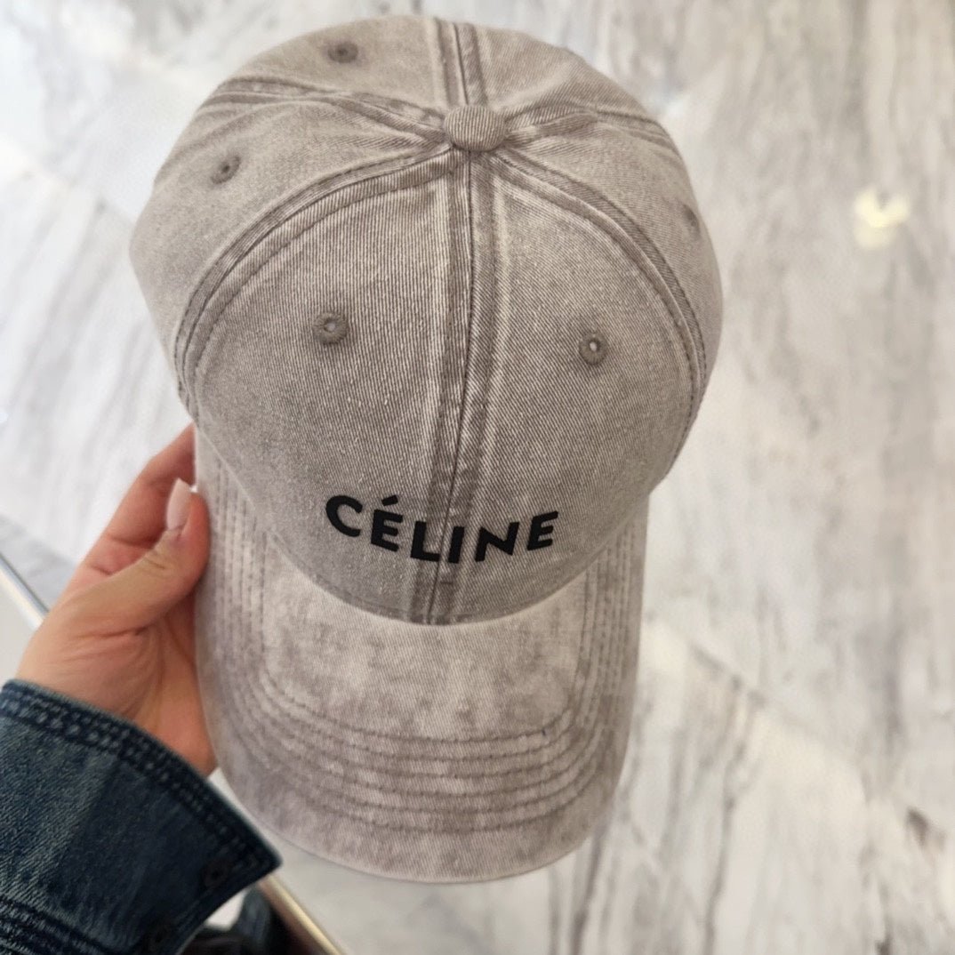 Celine Letter Washed Grey Denim Cap - Image 3