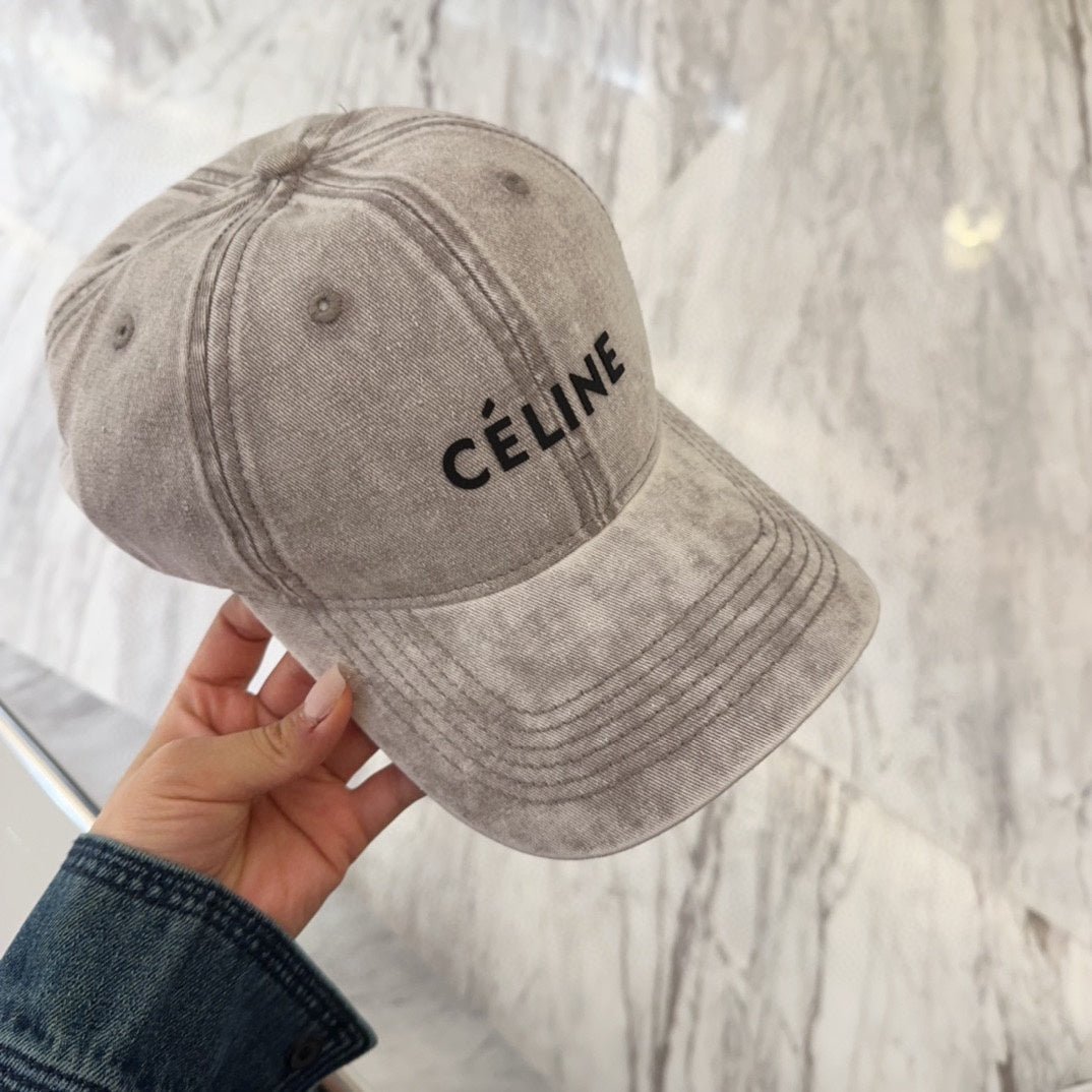 Celine Letter Washed Grey Denim Cap - Image 8
