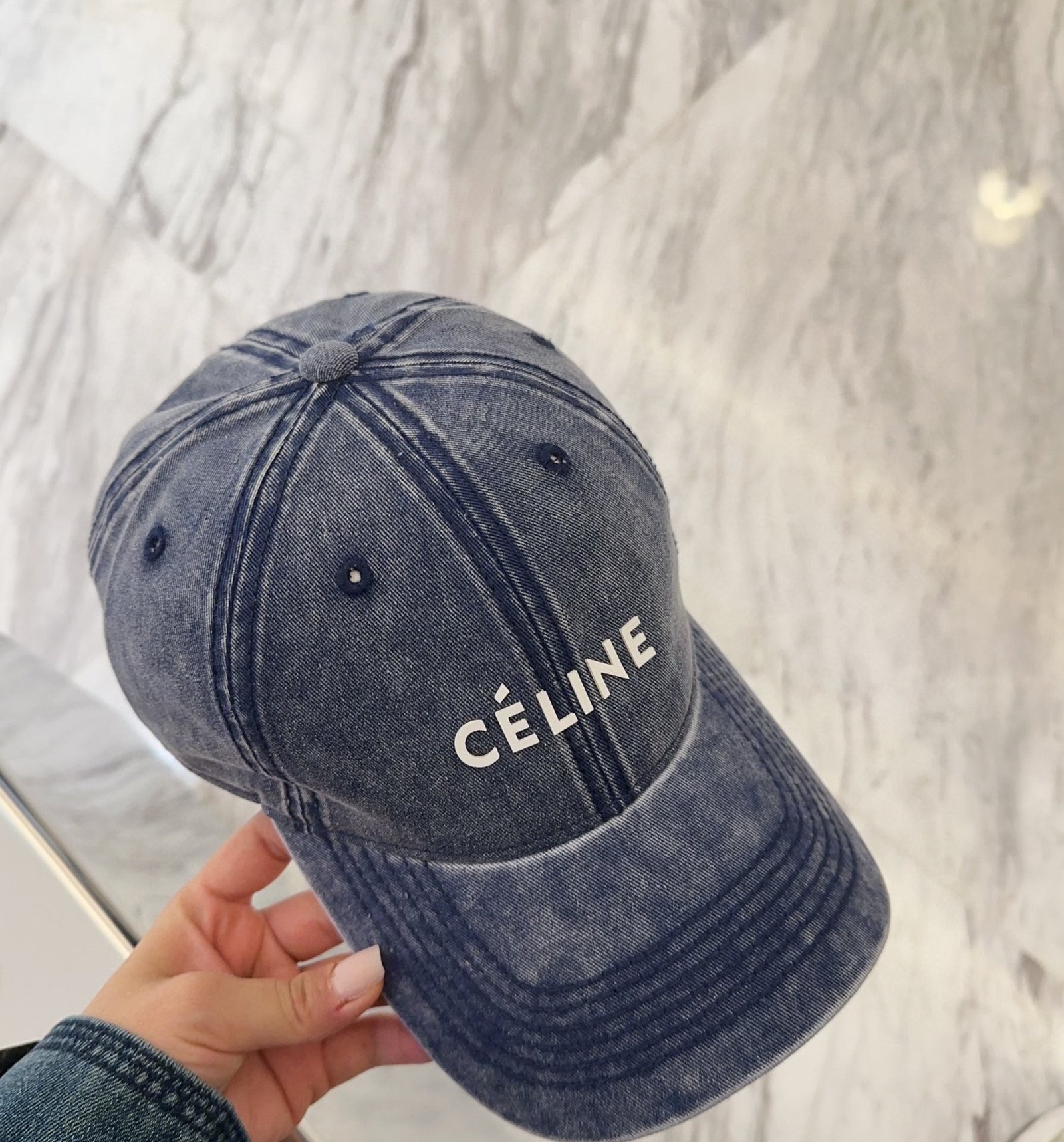 Celine Letter Washed Blue Denim Cap - Image 3