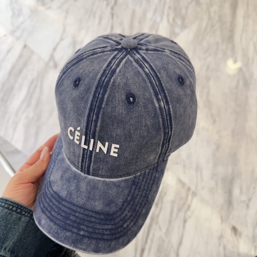 Celine Letter Washed Blue Denim Cap - Image 4