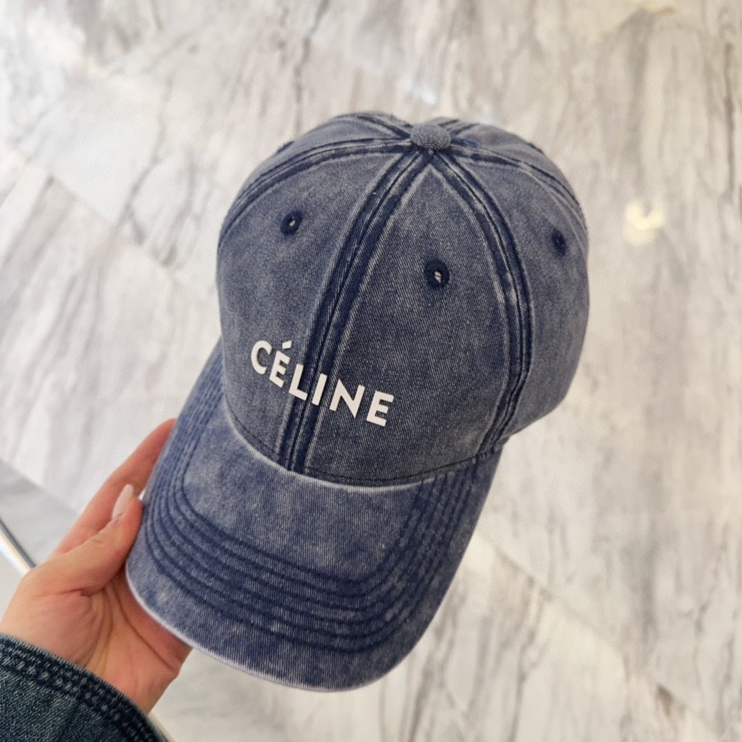 Celine Letter Washed Blue Denim Cap