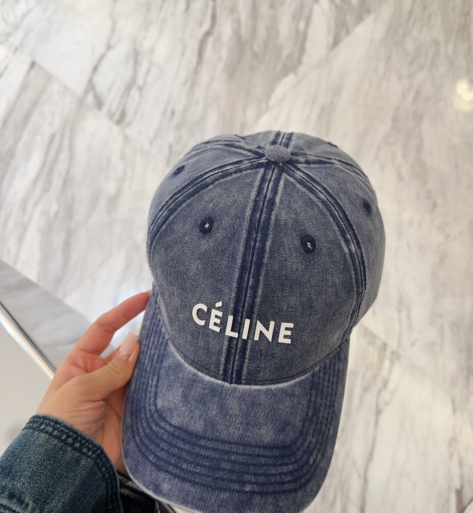 Celine Letter Washed Blue Denim Cap - Image 5