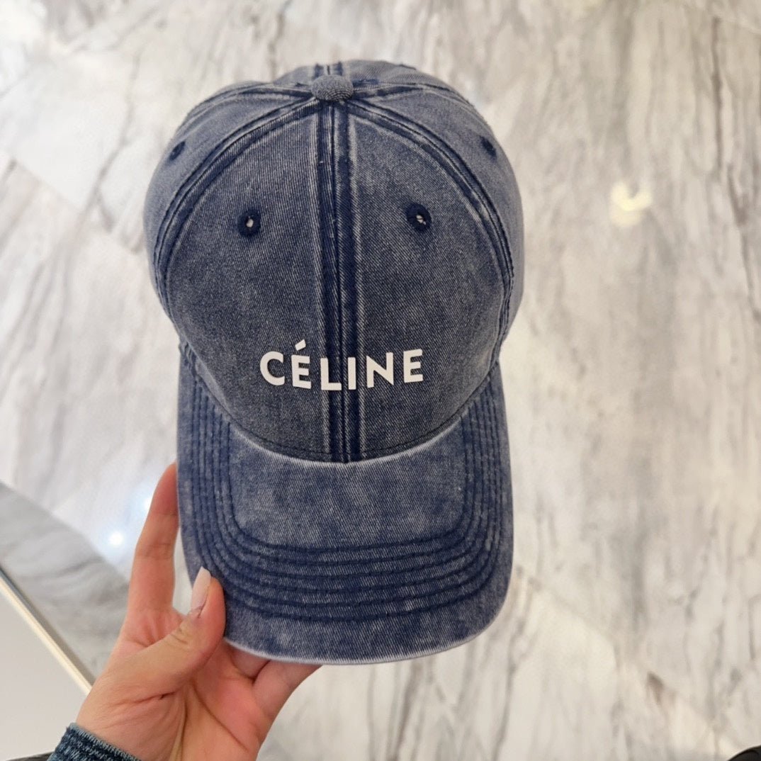 Celine Letter Washed Blue Denim Cap - Image 6